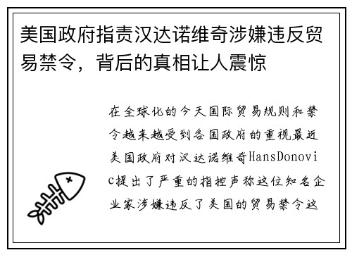 美国政府指责汉达诺维奇涉嫌违反贸易禁令，背后的真相让人震惊